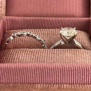 Silver Masonite Wedding Ring and Engagement Band Set